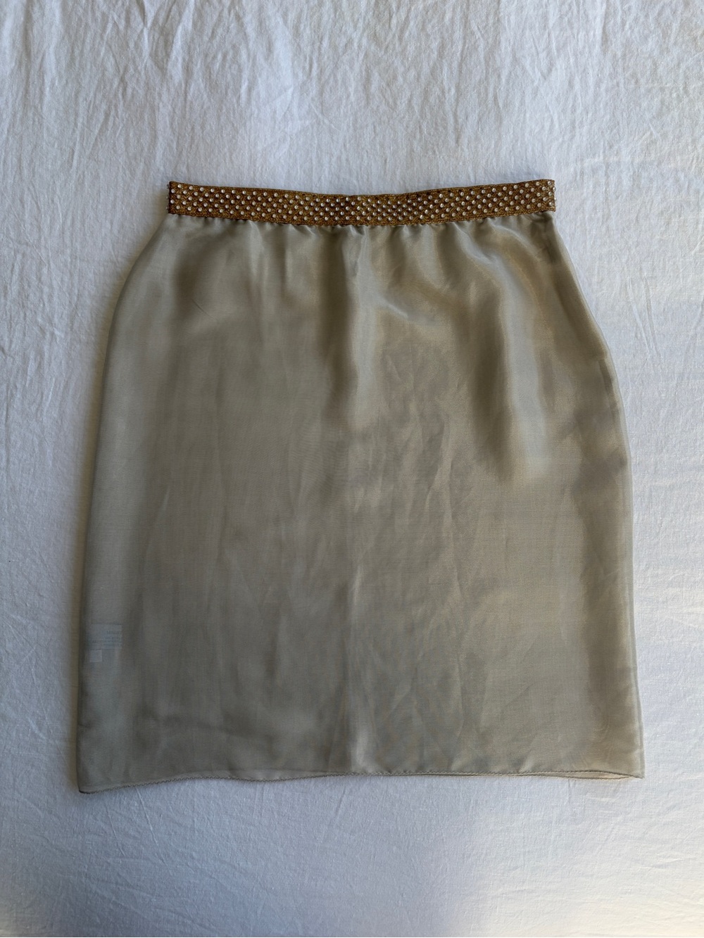 Miu Miu SS 2000 Crystal Embellished Silk Sheer Pencil Skirt Gray Silver Gold - Picture 7 of 14